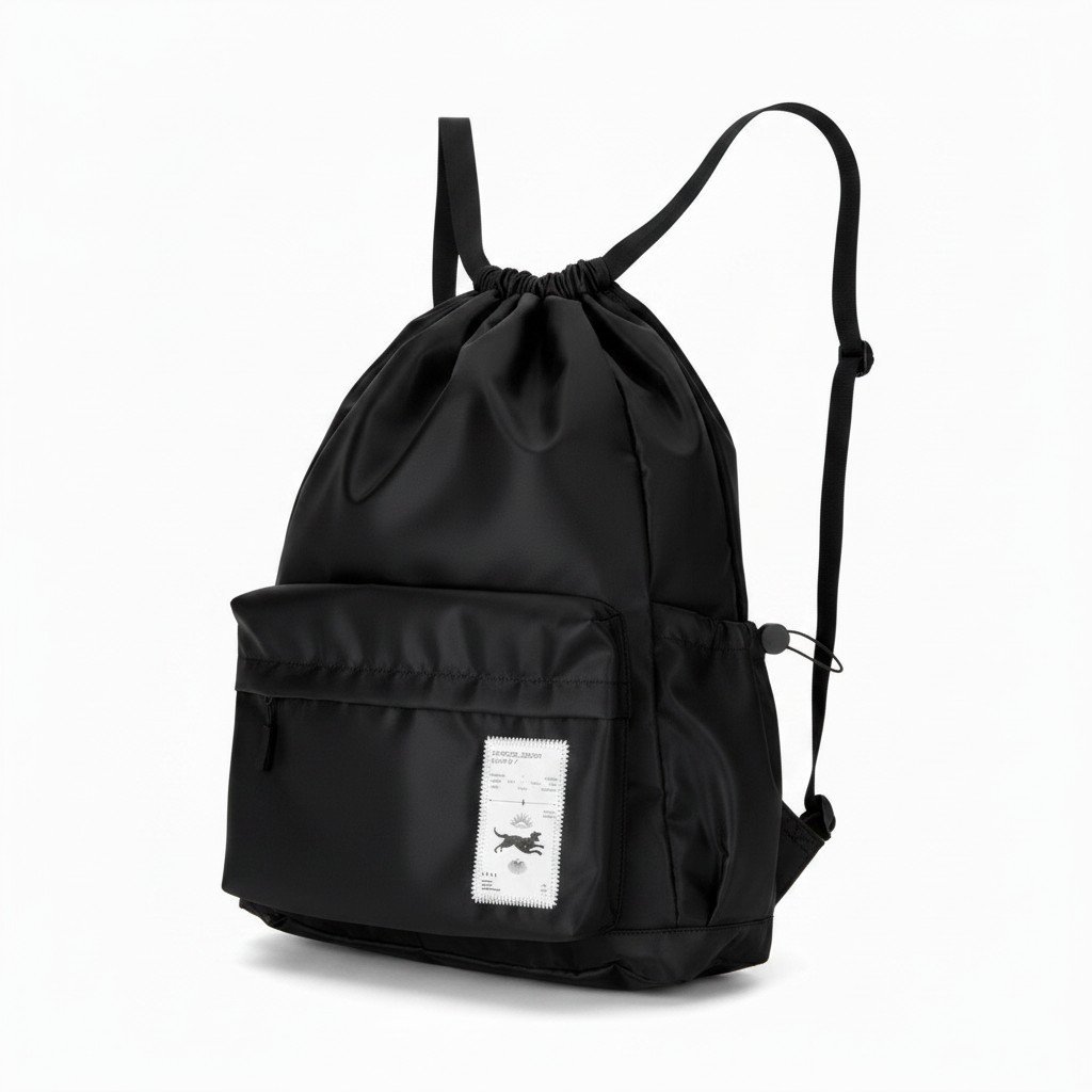 Tas Backpack Serut Nylon Water Repellent | Tas Punggung Serut | Tas Umroh | Hitam | Symposia
