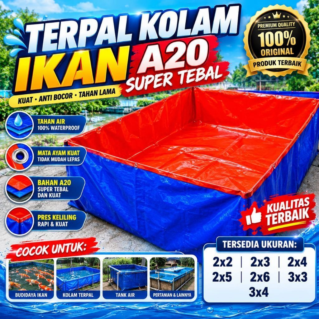 COD TERPAL KOLAM TERPAL IKAN 200×100×50cm/200×200×100/300×200×100  KETEBALAN A8, A12, A15, A20 SUDAH