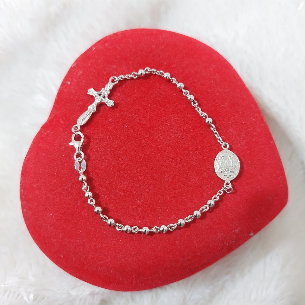 Gelang Rosario Perak Asli 925 Lapis Emas Putih /GT39 - Anti Karat - Perhiasan Wanita