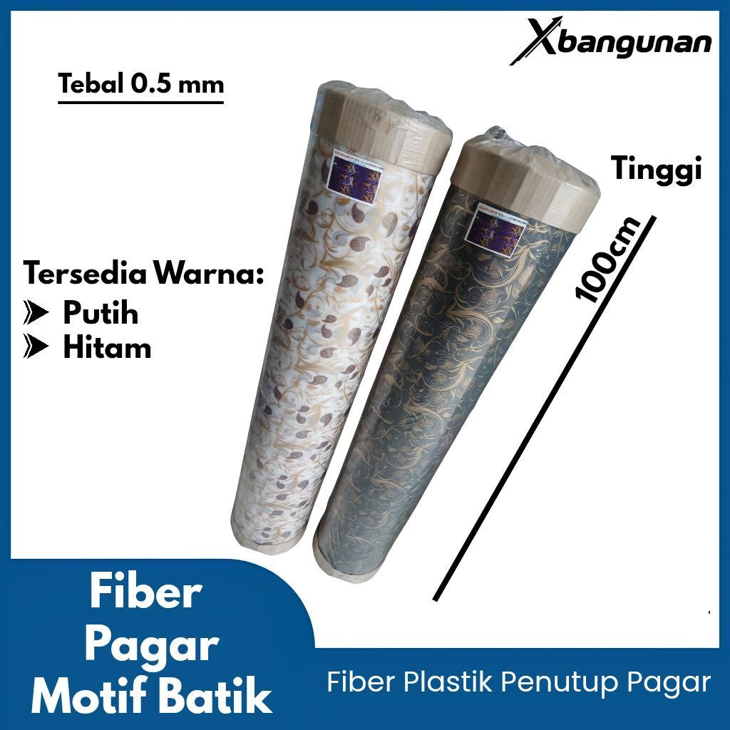 Fiber plastik penutup pagar motif batik putih hitam tebal 0.5 mm