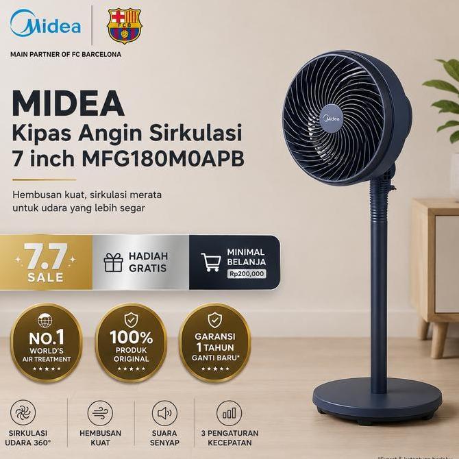 Midea Kipas Sirkulasi 7 Inch Mfg180Moapb Circulation Fan 2In1 Duduk Berdiri Oscillation Hzontal 85 5