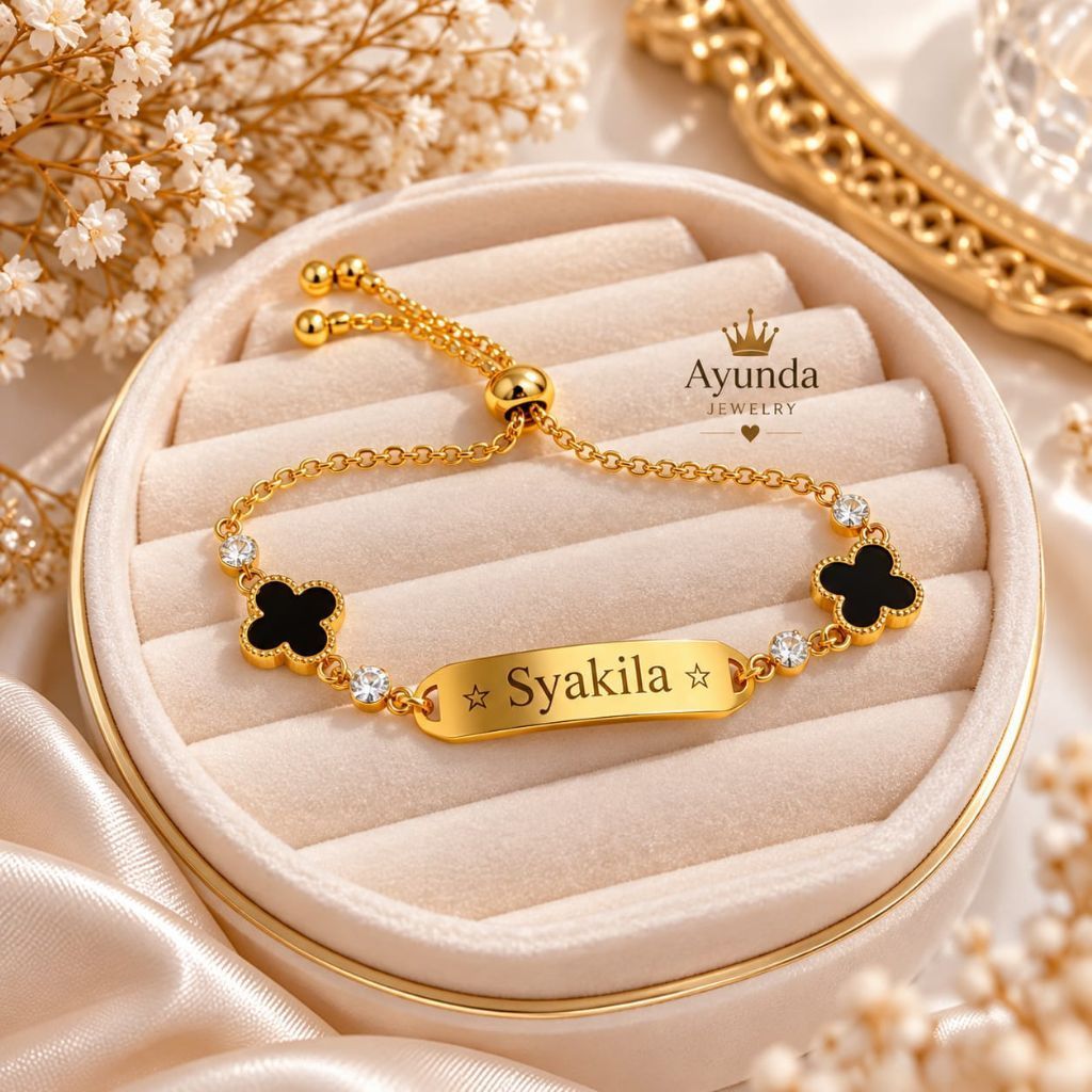 Gelang custom nama bayi Anak Dewasa gelang clover serut