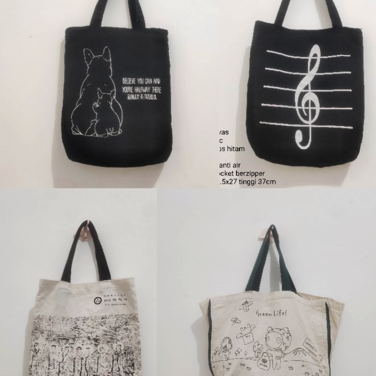 preloved tas kanvas tote kuliah innisfree french bulldog converse music teratai Buddha