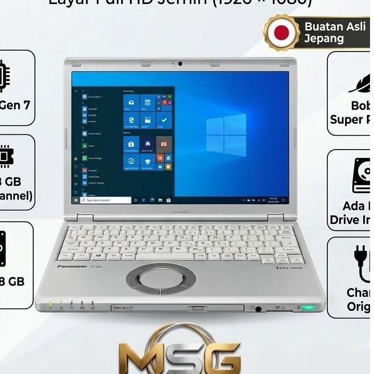 Laptop Super Ringan Panasonic Let's Note CF-SZ6 Core i5 Gen 7 RAM 8GB SSD 128GB Layar Full HD Made i