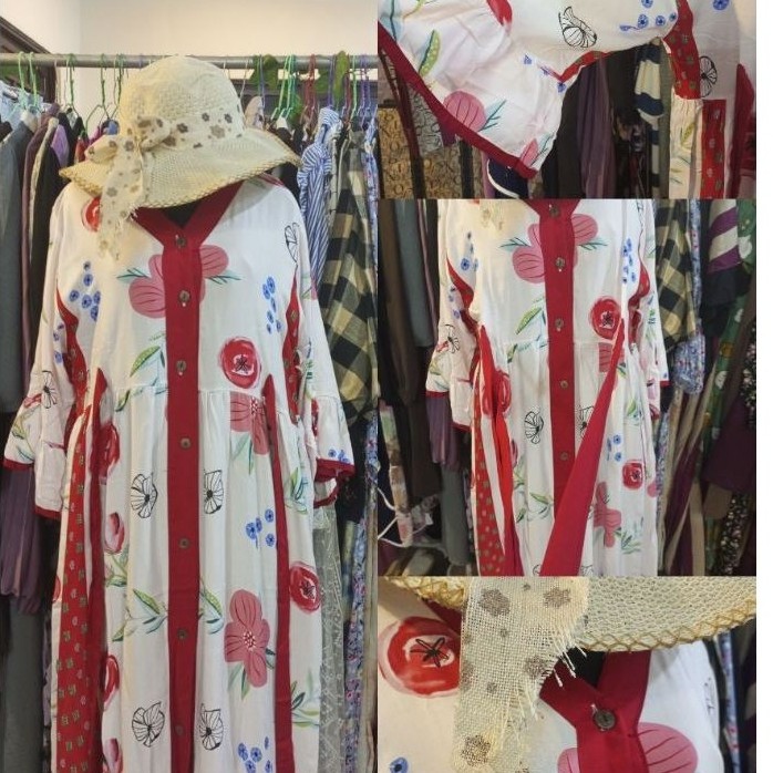 DASTER RAYON KIMONO BUNGA MERAH PUTIH LD 118-120 PB 135