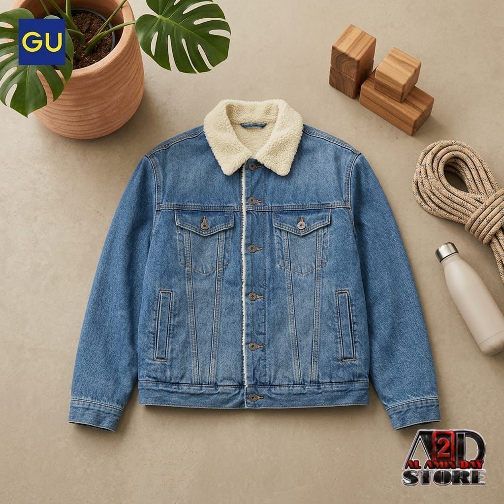 Global Uniqlo GU Jacket Sherpa Denim Trucker