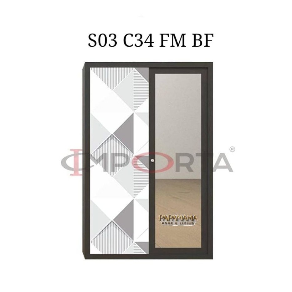 Lemari Pakaian Plat Besi 2 Pintu OKELO - Lemari Baju Bermotif UK.90cm
