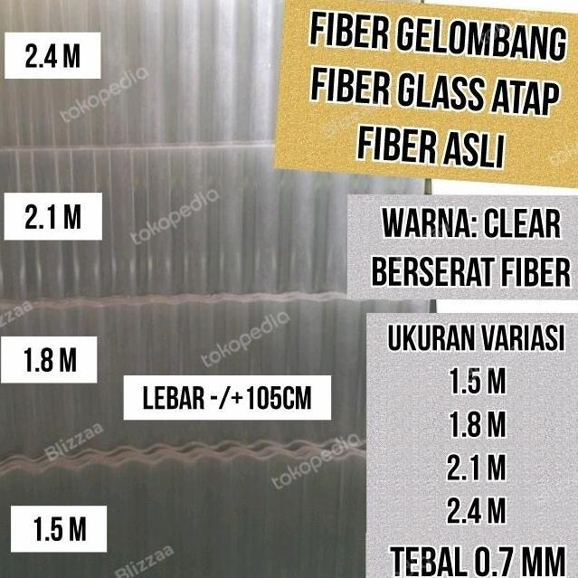 Fiber Glass Atap (Real Fiber Berserat) Fiber Gelombang 1.5Mtr 1.8Mtr 2.1Mtr 2.4Mtr Fiber Glass Anti 