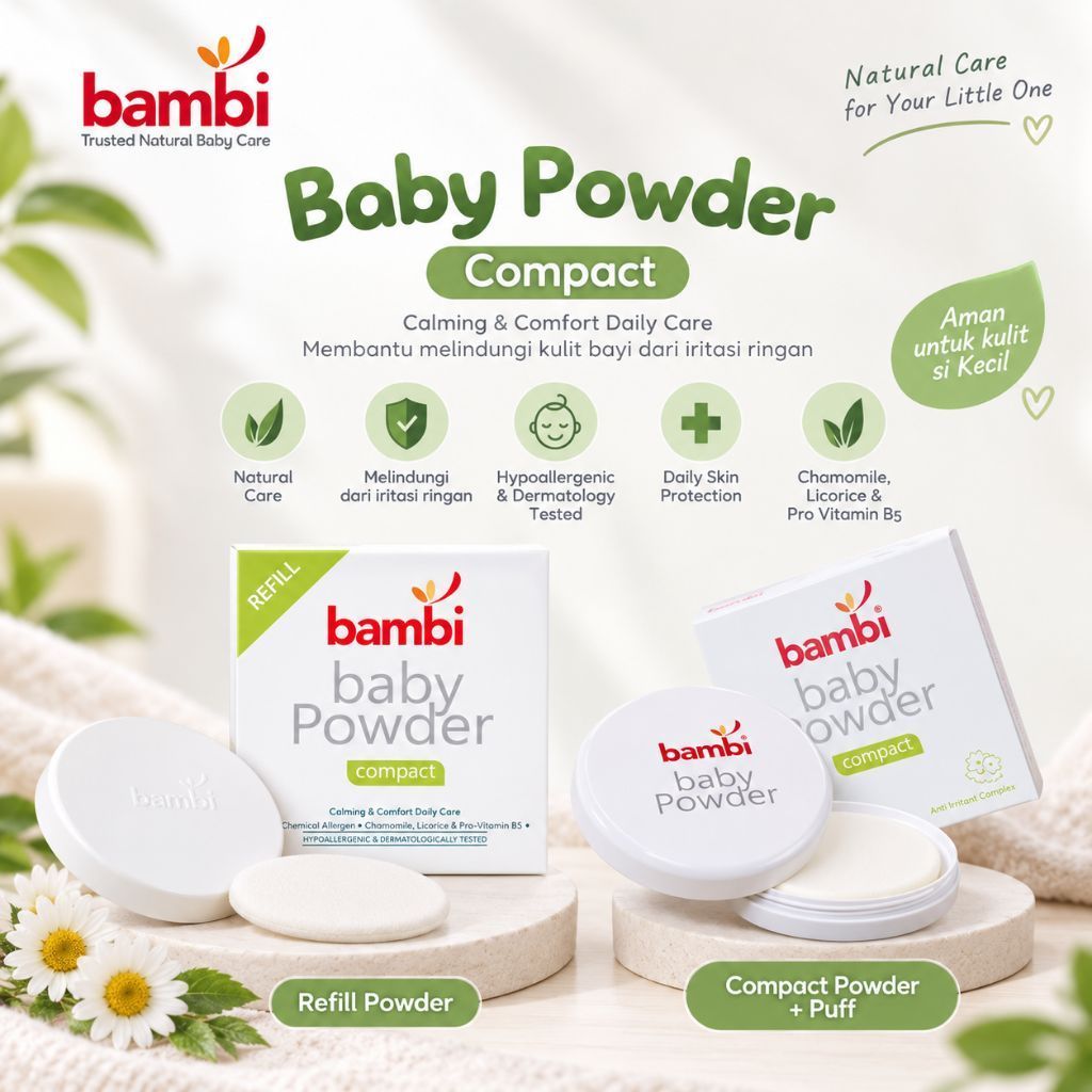 Bambi Baby Compact 40gr - Bambi Bedak Bayi - Bedak Padat Bayi - Bambi Prickly Heat Compact - Bambi D
