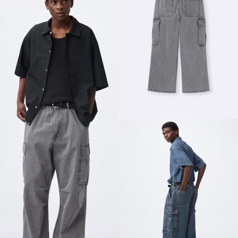 GU JAPAN Denim Super Wide Cargo Pants