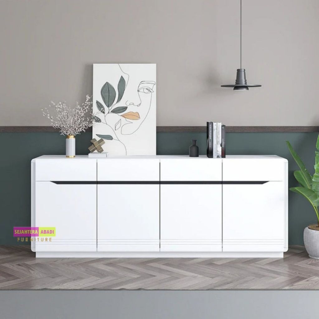 Credenza Lemari Buffet Tv Minimalis Siantano Cr 011 Equity CR011 White Glossy Meja Tv Sideboard rak 