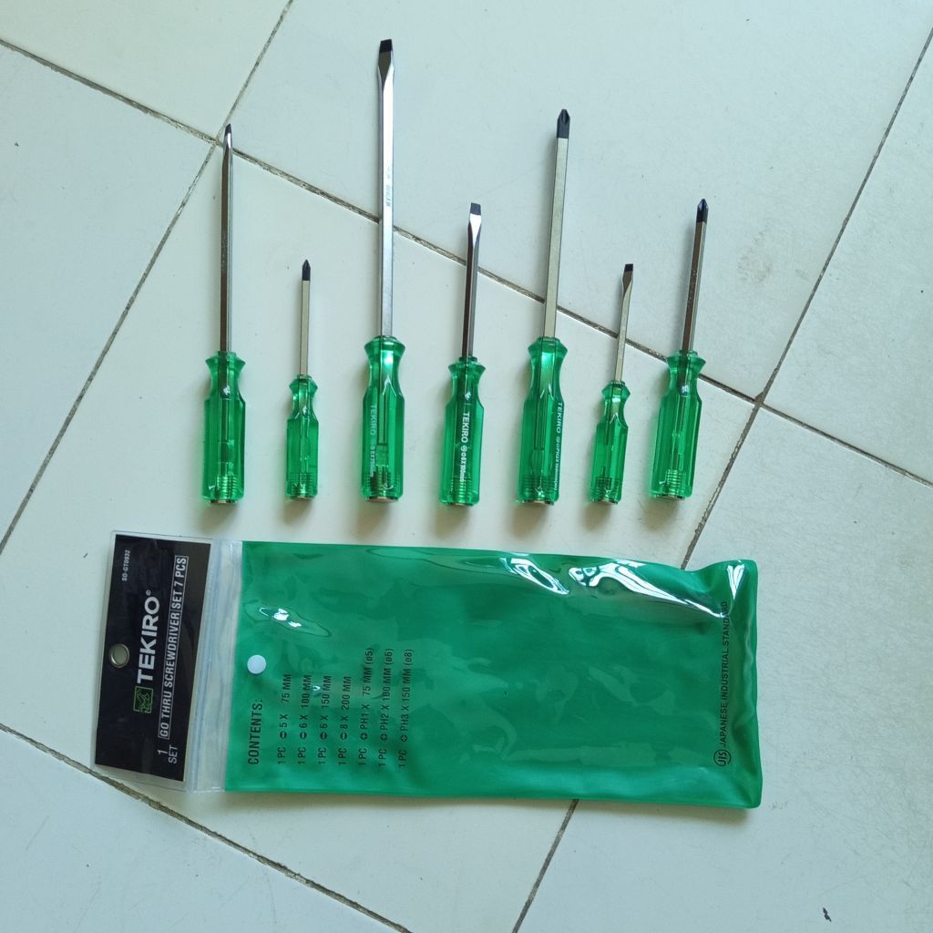 Obeng Set 7pcs Tekiro SD-GT0932 / Go Thru Screwdriver Set 7pcs Tekiro / Obeng Set 7pcs Minus Plus SD