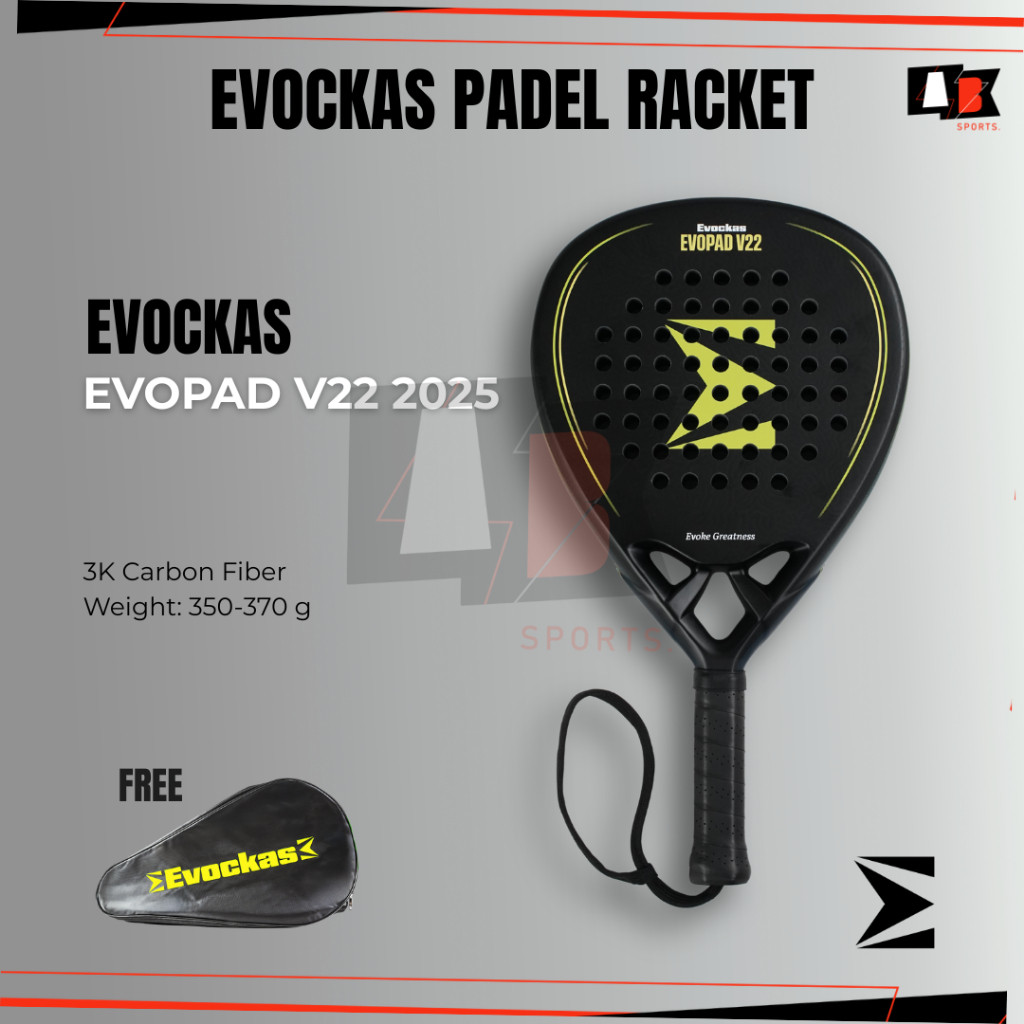 ABSPORTS - Raket Padel Evockas Evopad V22 Premium / Racket Teardrop Shape Power & Control Stabil