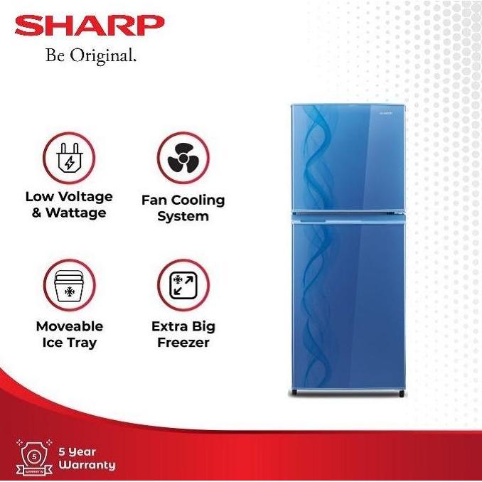 Sharp Kulkas 2 Pintu Sj-237Nd-Ab-Ap Kirei Blue Helix 205L