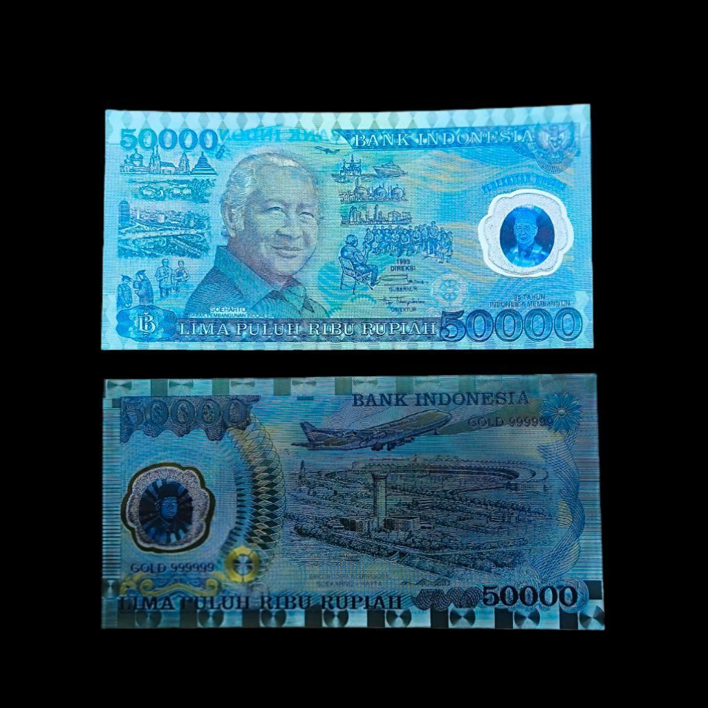 Sovenir Uang Gold Foil Rp50.000 Soeharto Polimer