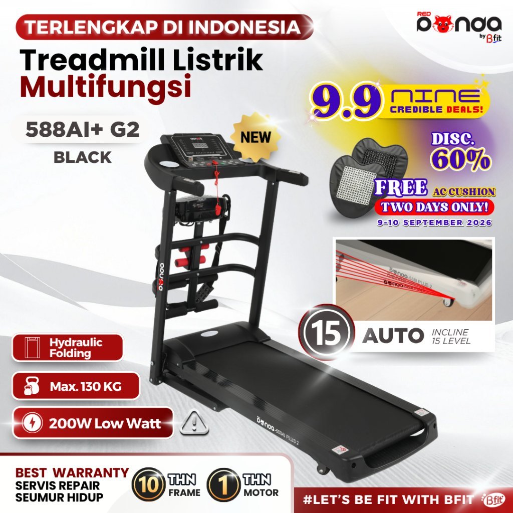 Treadmill Elektrik REDPANDA 588AI Auto Incline Multifungsi Listrik Low Watt Fitness Gym