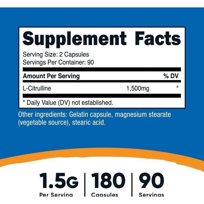 Nutricost L-Citrulline Citrulline 1500mg 180 Capsules