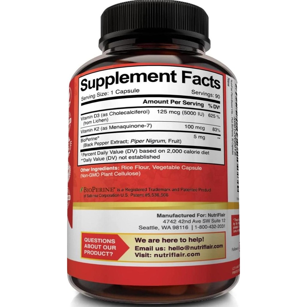 NutriFlair K2 (MK7) D3 5000 IU BioPerine - Tulang Immune Darah Tinggi