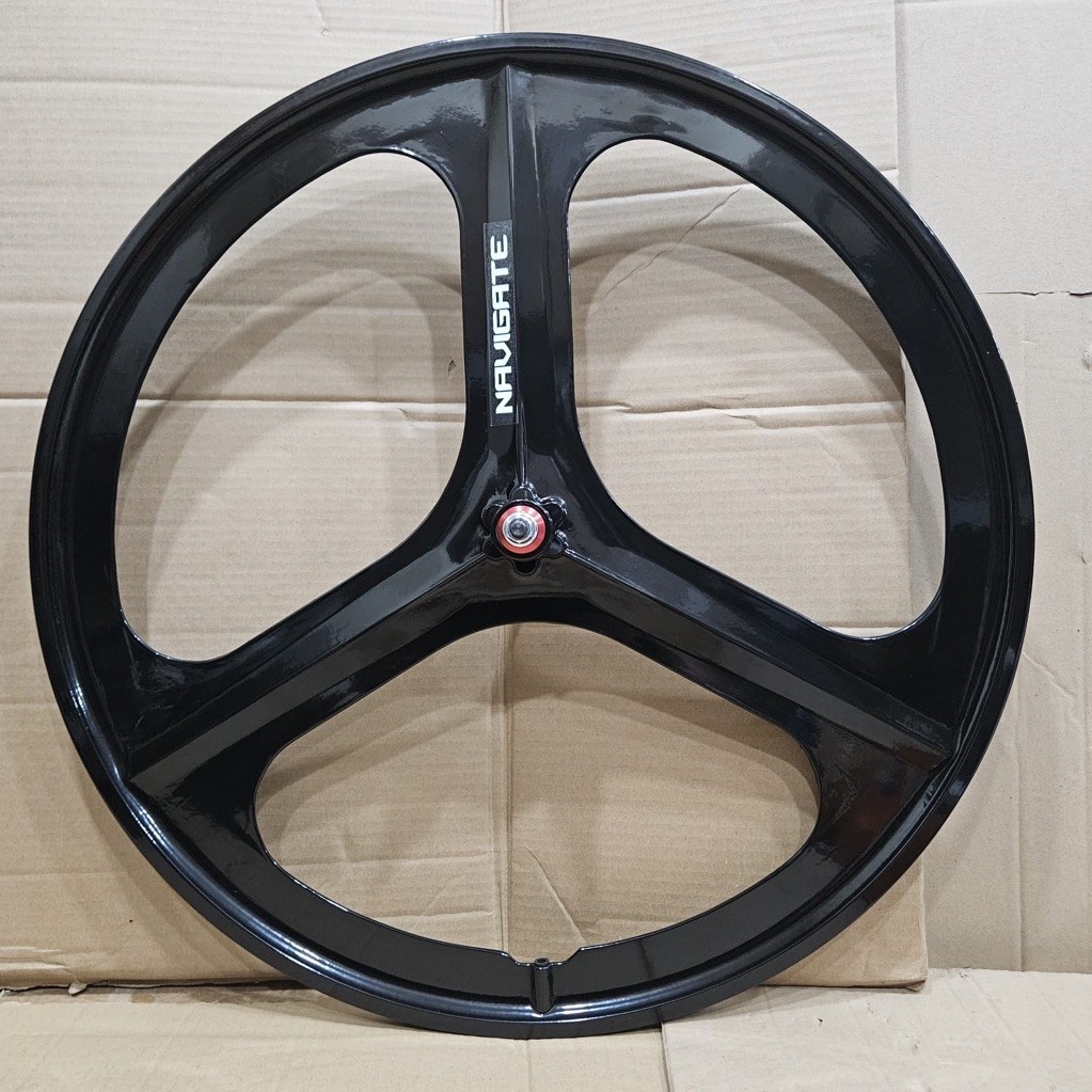 NEW MODEL Wheelset Depan Navigate Trispoke Warna Hitam dan Putih Magnesium Alloy LONCER