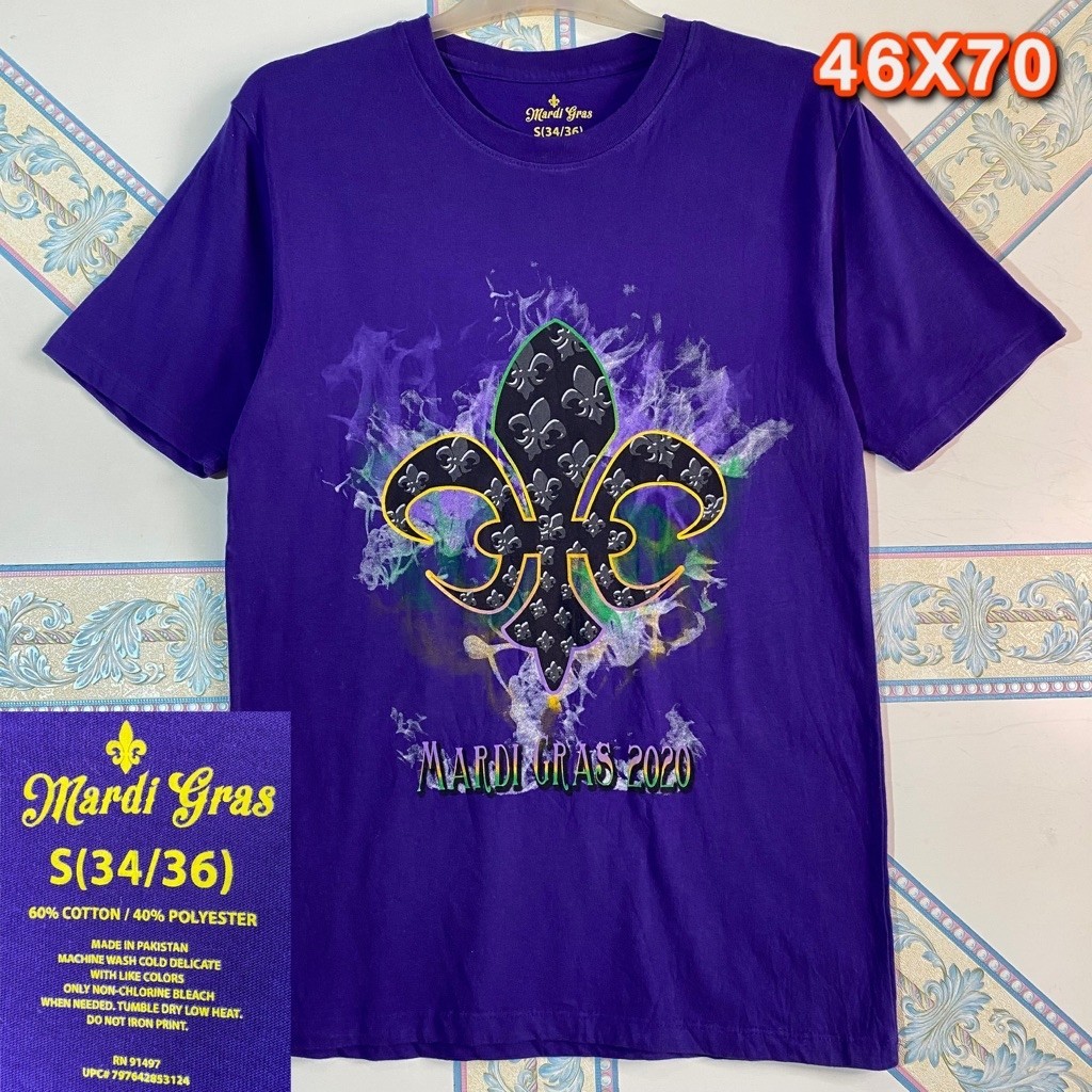 Kaos second original Mardi Gras 2020 Ungu Fleur De Lis Size S Second
