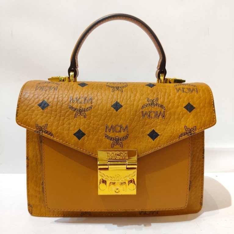 MCM Patricia Visetos Satchel Top Handle Brown GHW