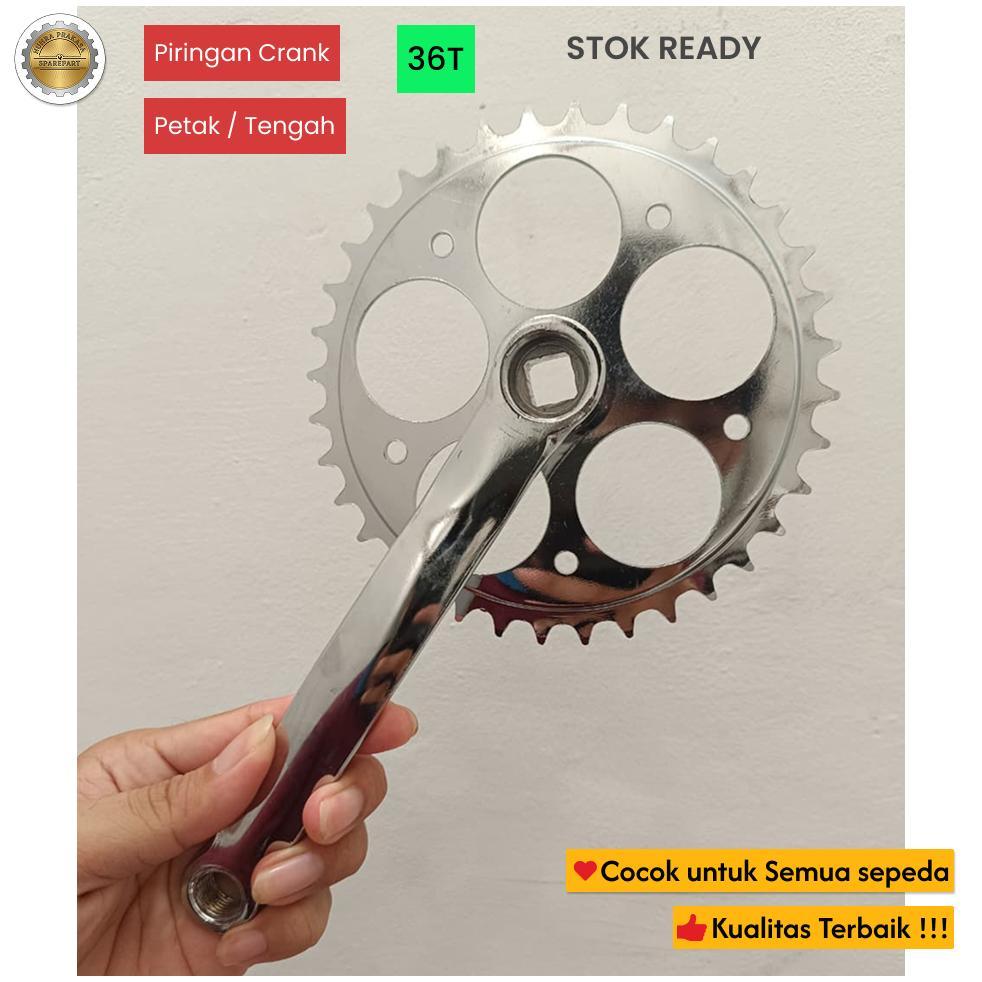 Crank Piringan Gir Depan Sepeda Mini Ctb 36T x 165mm Cromed - Crank Konterlis As Kotak Bahan Steel C