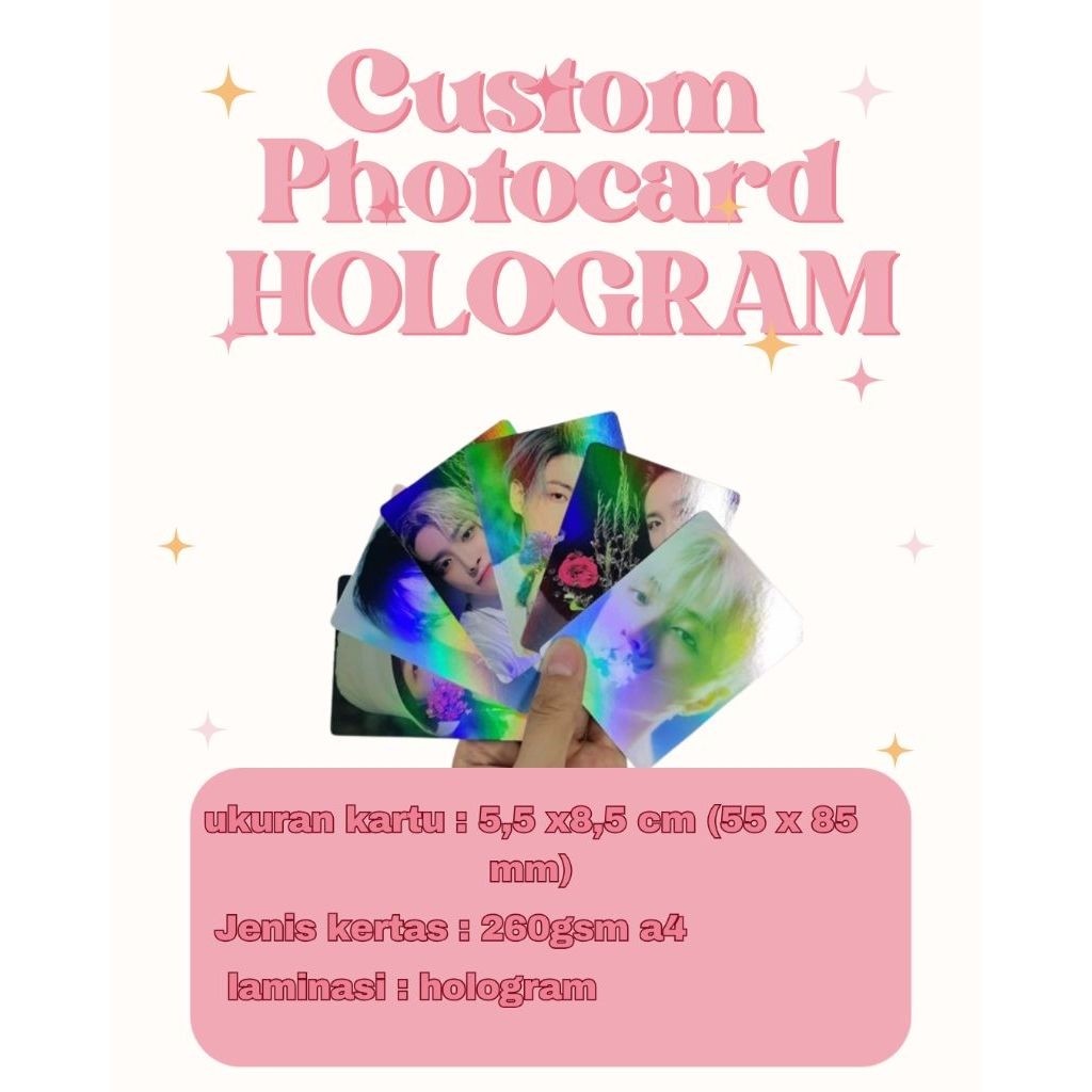 ​[ CUSTOM PHOTOCARD ]Cetak Photocard Custom 2 Sisi Bolak Balik Laminasi Hologram