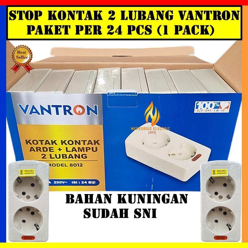 (Per 24 Pcs) Stop Kontak 2 Lubang Vantron Indikator Lampu / Stop Kontak 2 Lubang Indikator Lampu Mur
