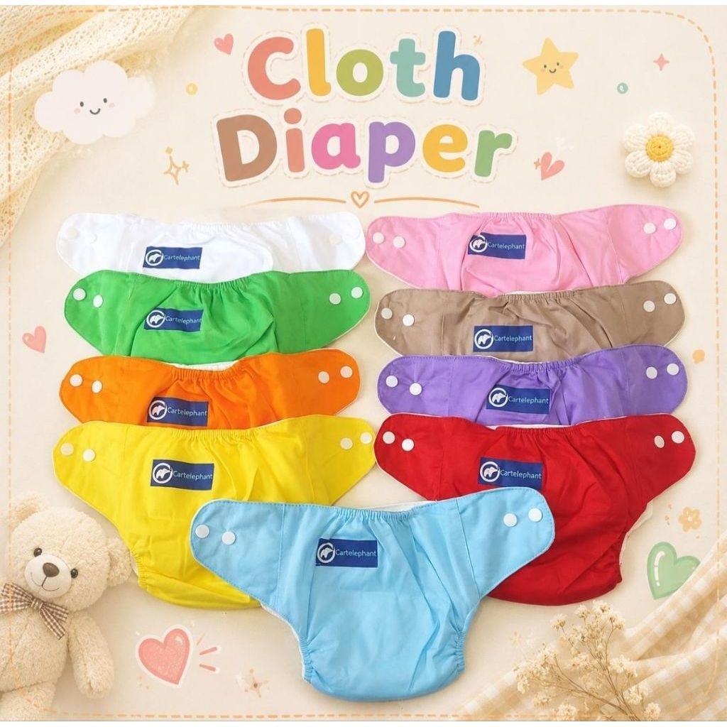 Isi 12 Cloudy Popok Kain Bayi dan Insert Popok CARTELEPHANT