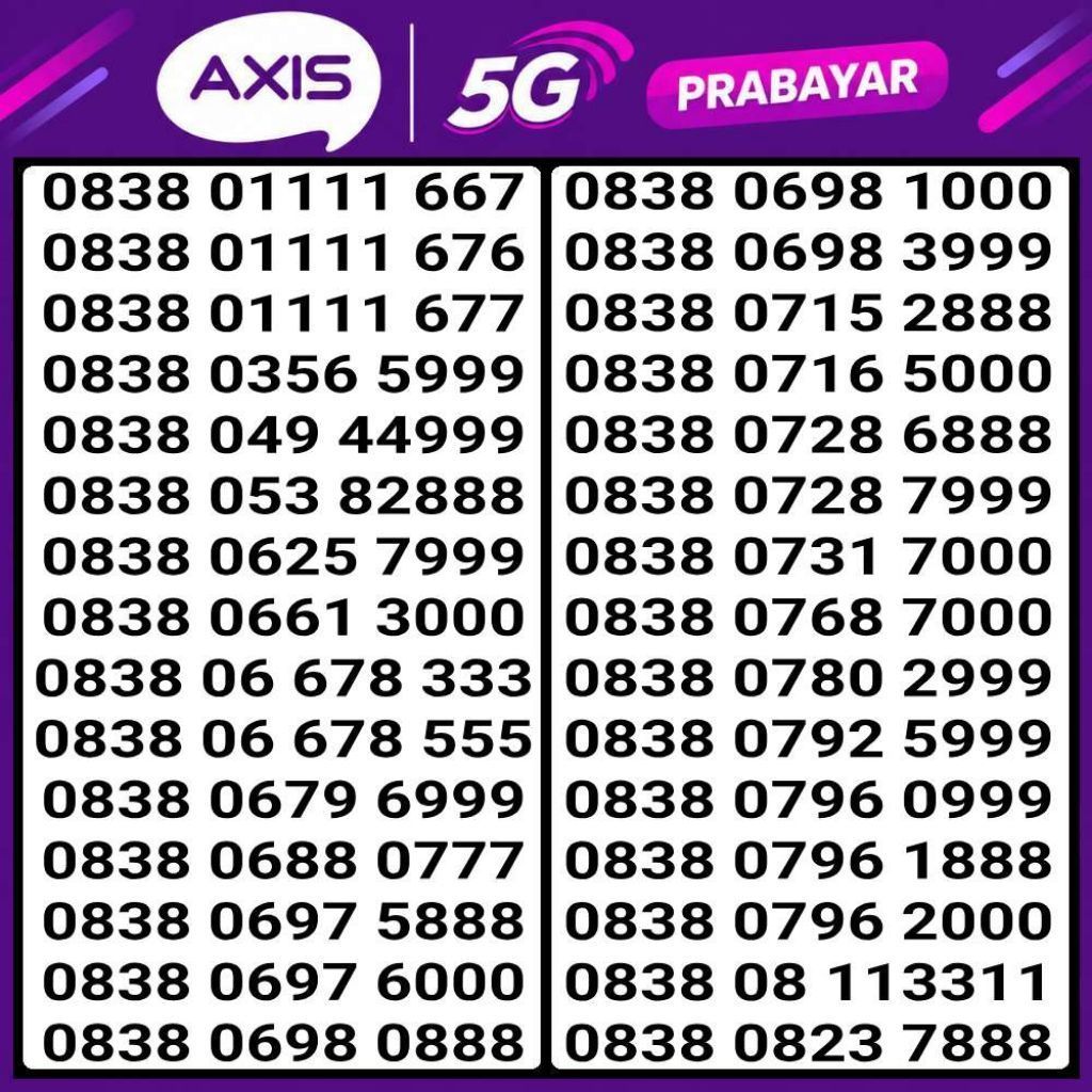 nomor cantik Axis support 5G prabayar 8