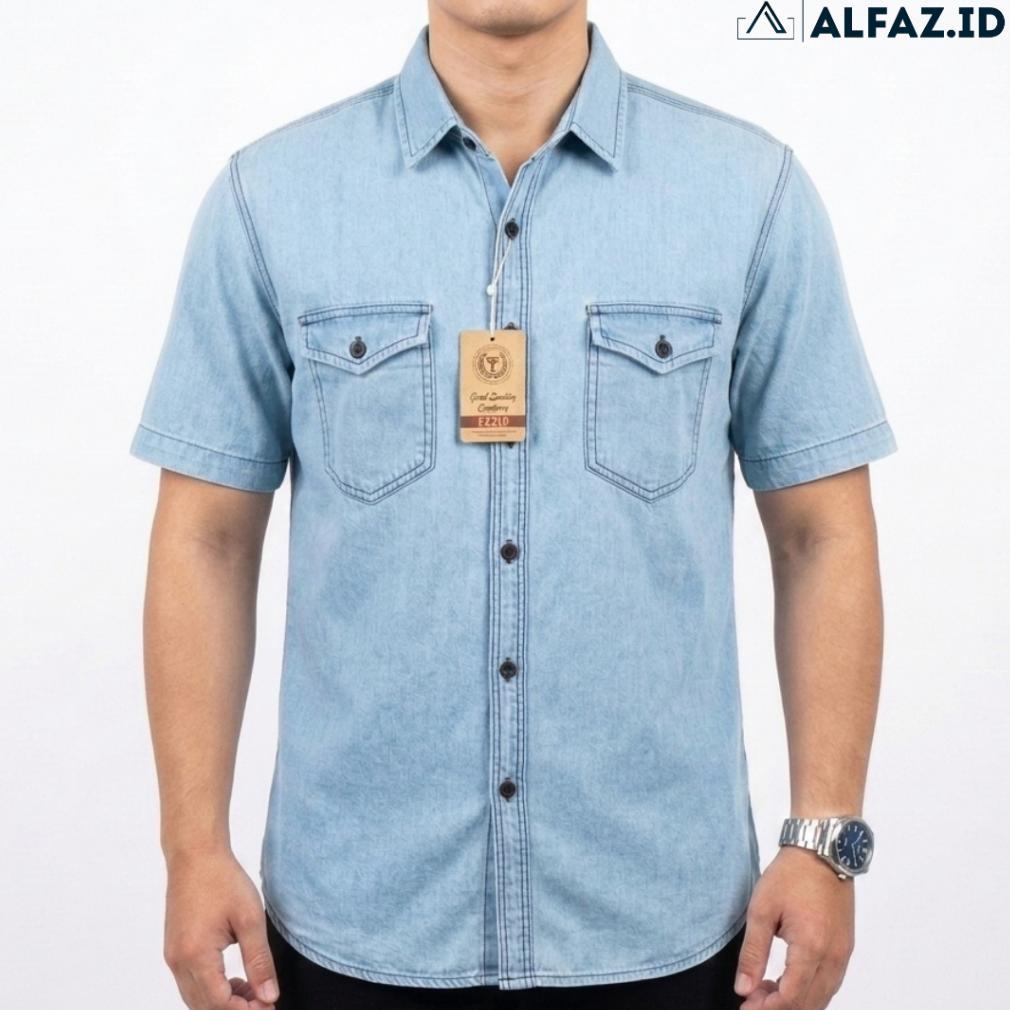Diskon Baju Kemeja Jeans Lengan Pendek Bahan Soft Denim Levis Pria Dewasa Premium