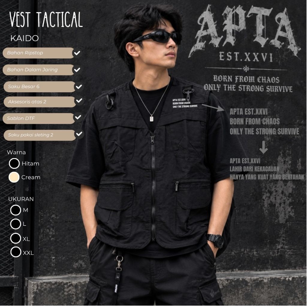 APTA PROJECT* VEST PRIA TACTICAL KAIDO - VEST MULTIFUNGSI - VEST OUTDOR - VEST BAHAN RIPSTOP