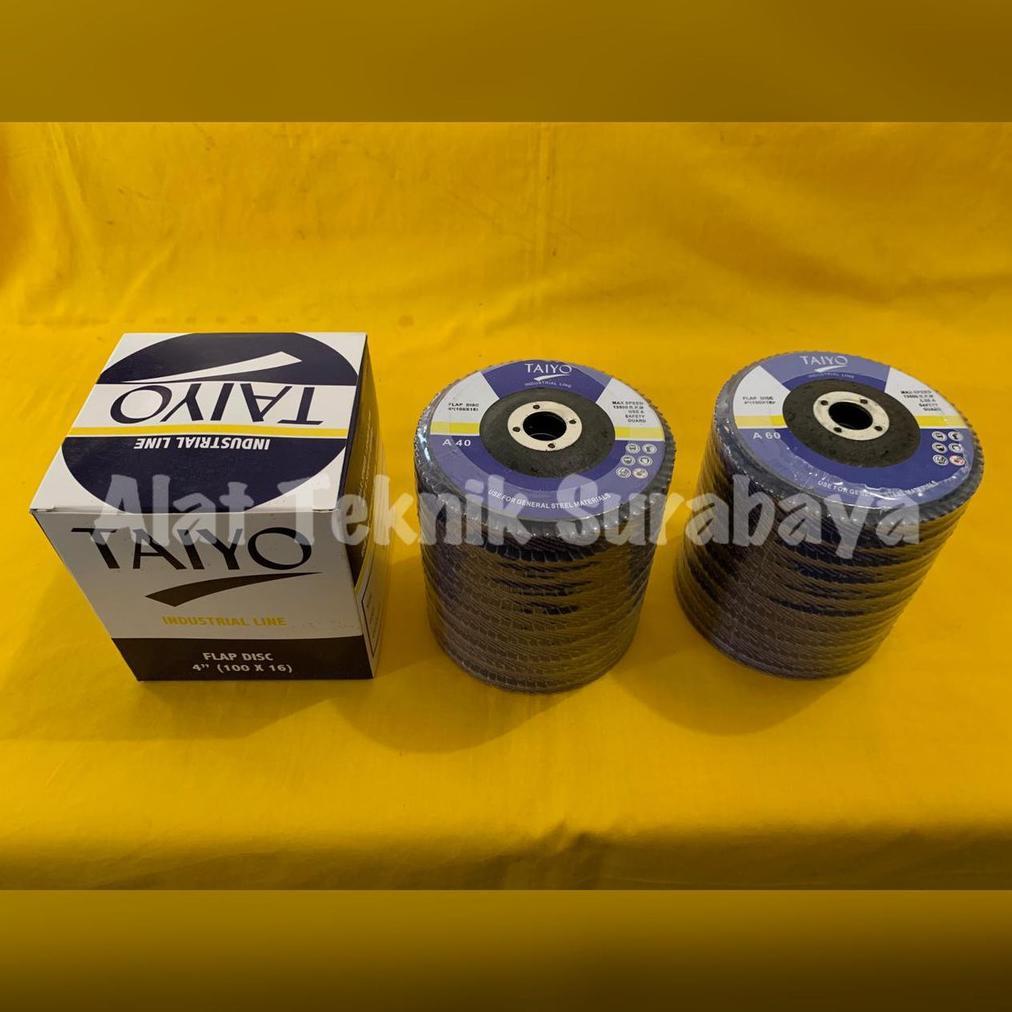ISI 10 PCS FLAP DISC TAIYO 40 60 80 100 120 150 180 240 BATU AMPLAS SUSUN BULAT GRIT GRID