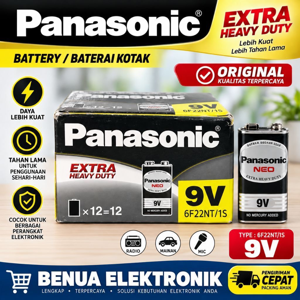 Promo PER 1PCS Baterai kotak Panasonic Extra Heavy Duty 9V Hitam tipe 6F22NT/1S