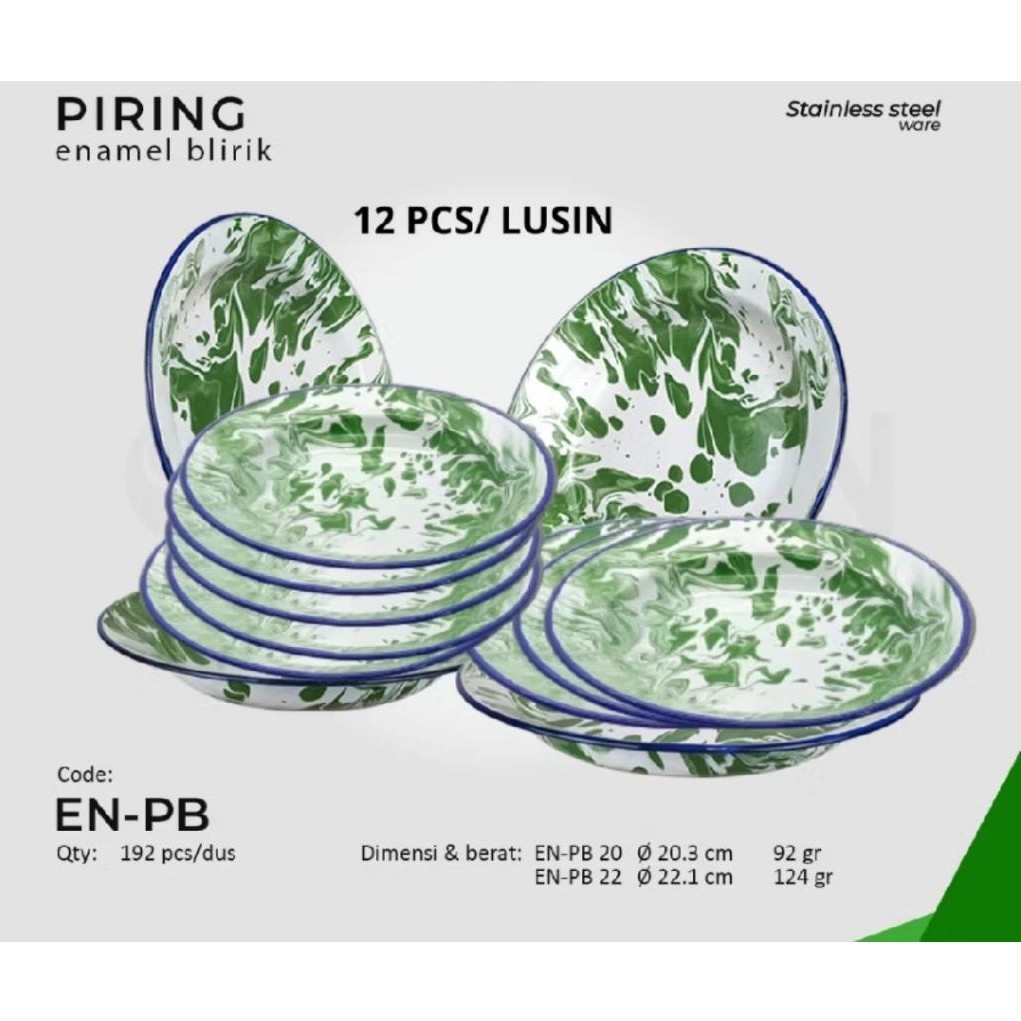 12 pcs Piring Seng Blurik Piring Enamel Lurik Piring Makan Jadul