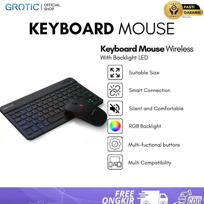 GROTIC Keyboard Wireless Bluetooth Portable 10 inch dengan Mouse