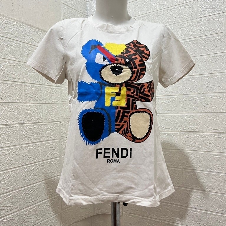 Kaos Wanita Putih Motif Beruang FENDI ROMA Lengan Pendek Kasual | prelovedpribadi premium