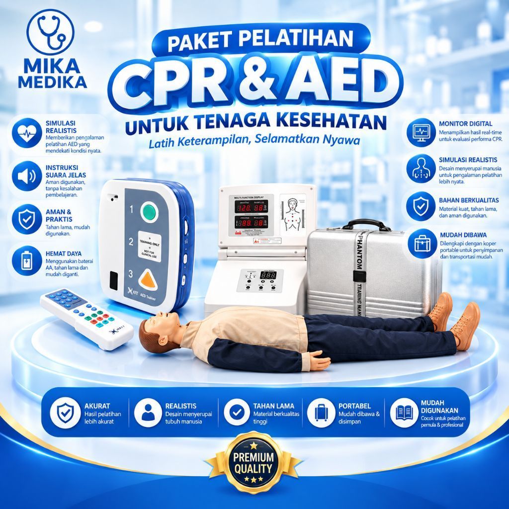 Paket Training CPR & AED Trainer Lengkap | Manekin CPR + AED Simulator + Monitor Digital