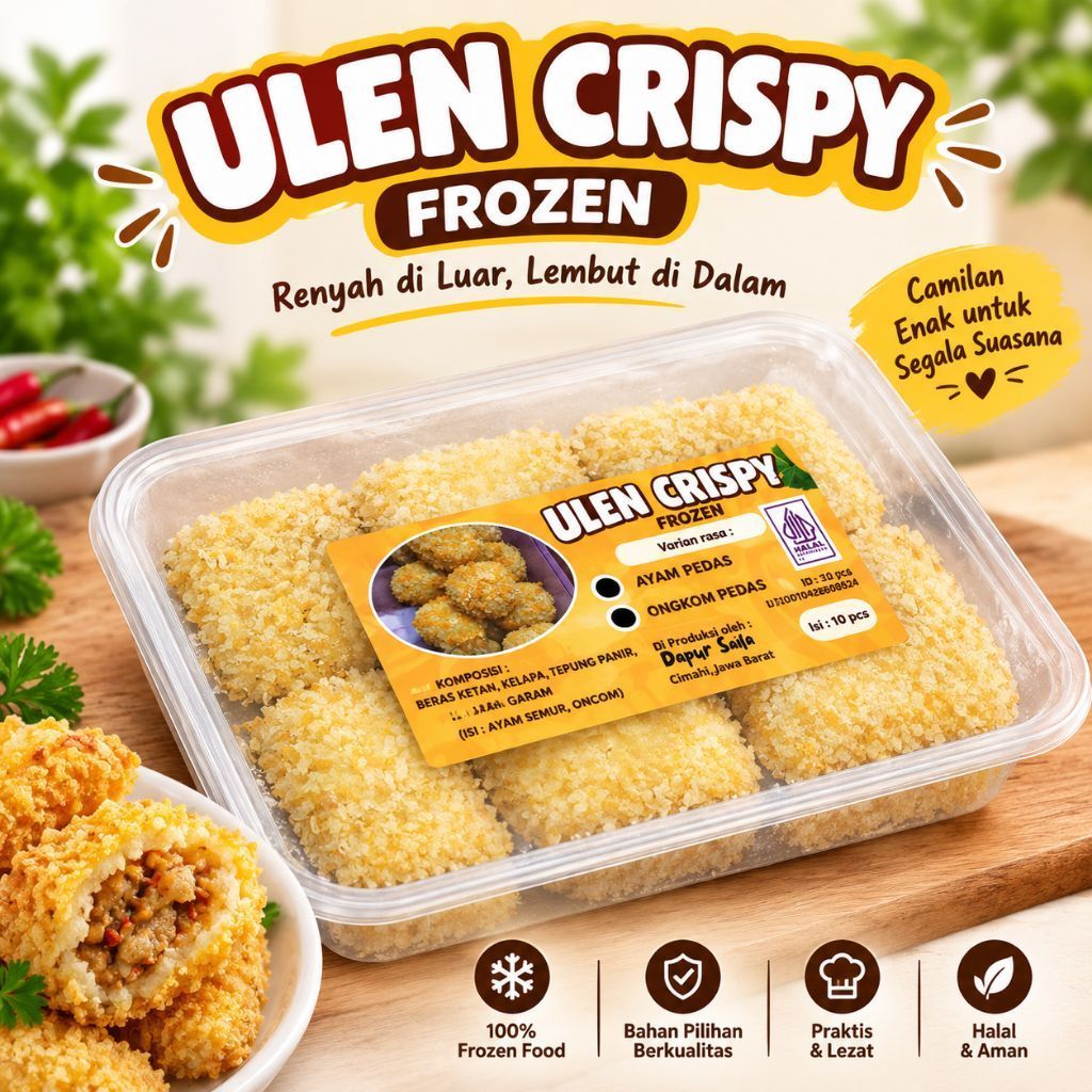 ulen crispy isi 10pcs - Isian 5pcs ayam dan 5pcs oncom jadi sudah mix dalam 1 box.
