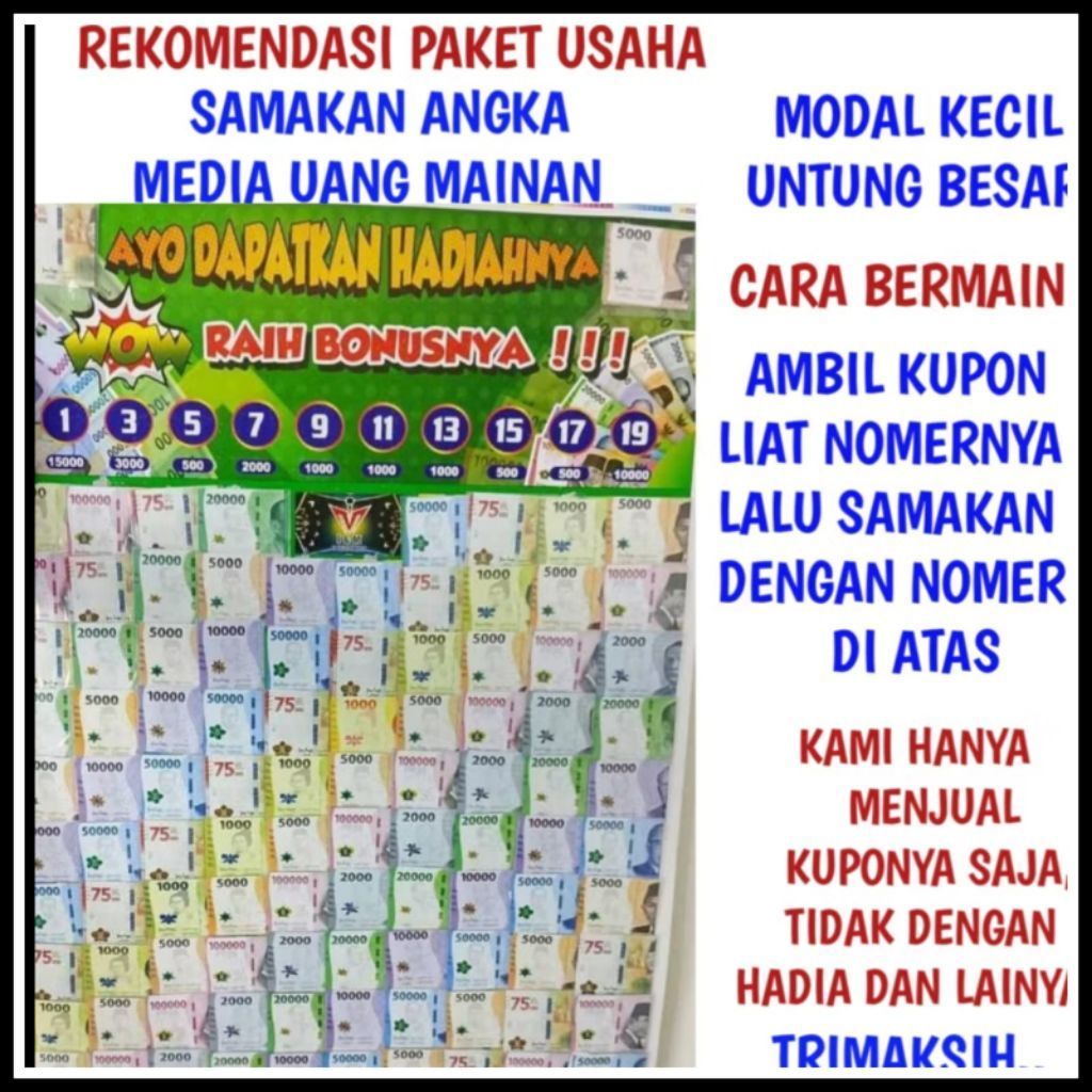 Paket Usaha Mainan Anak Persamaan gambar uang mainan 1 lembar isi 100 pcs