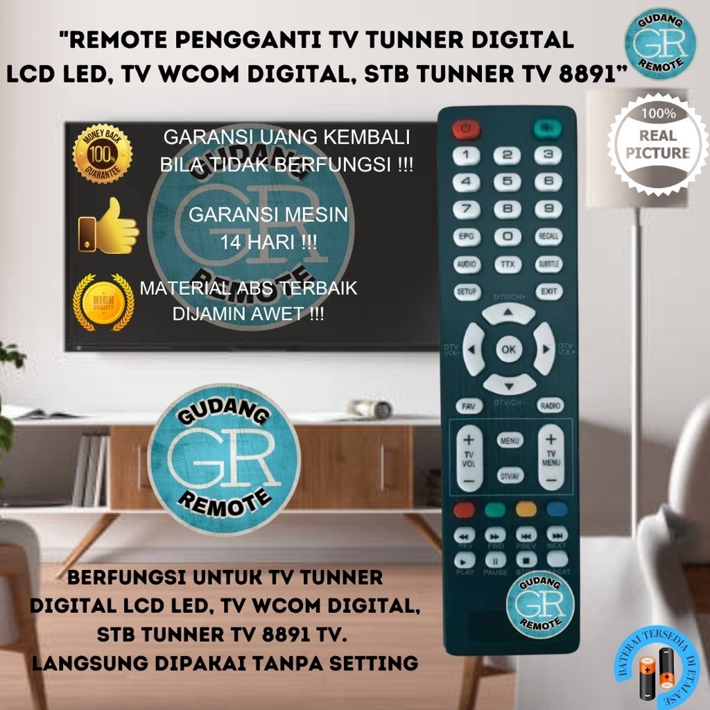 REMOTE PENGGANTI TV TUNNER DIGITAL LCD LED, TV WCOM DIGITAL, STB TUNNER TV 8891