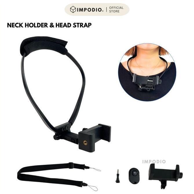 IMPODIO Universal Neck Holder Mount + Remote | Adjustable Kalung Penyangga HP Kamera GoPro | Aksesor