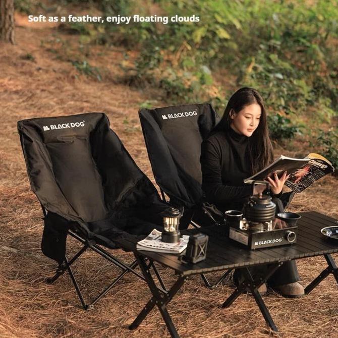 BLACKDOG Floating Moon UC Adjustable Folding Recliner Black Cotton Chair Kursi Lipat Tidur Soft Empu