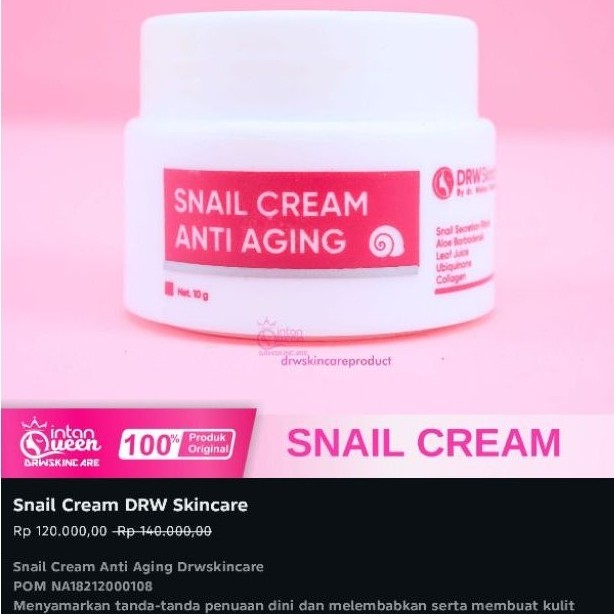 DRW Skincare Snail Cream Anti Aging / Drw Skincare Flek Hitam