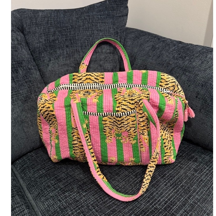 Quilted Travel Bag India Tiger Print Pink Green | Never Used