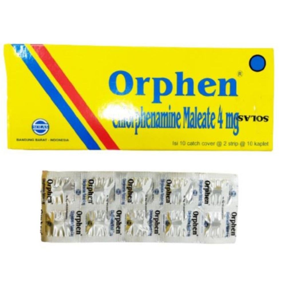 ORPHEN Chlorphenamine Maleate 4mg 1 Strip @10 Tablet Obat Antialergi Gatal Biduran Bentol Bintik Mer