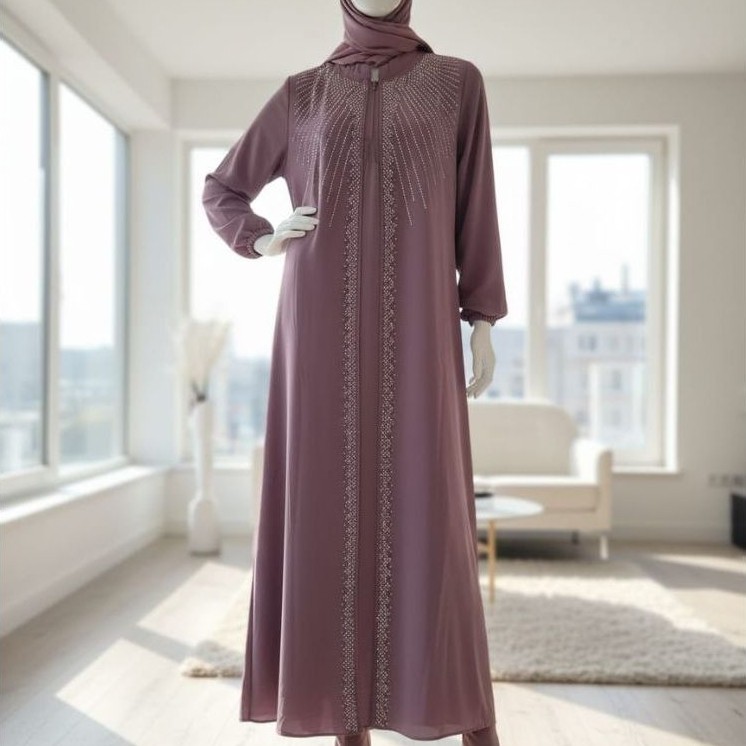 Gamis Abaya Ceruty Mix Swarovski - Dress Abaya Ceruty Baby Doll mix Swarovski - Gamis Buka Pintu Cer