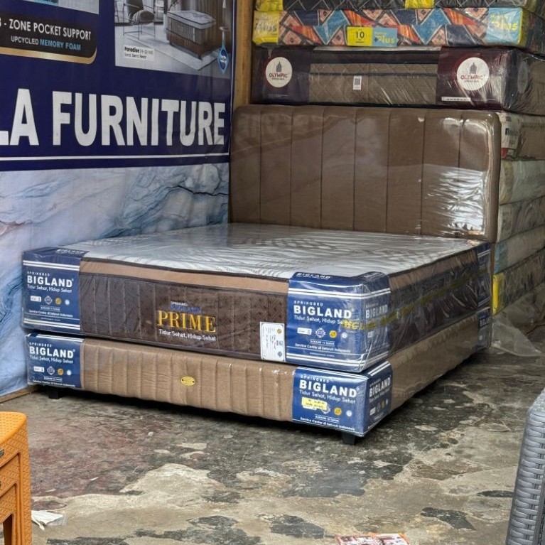 SET SPRINGBED BIGLAND PRIME PLUSTOP TEBAL 35cm m & DIVAN SANDARAN BIGLAND