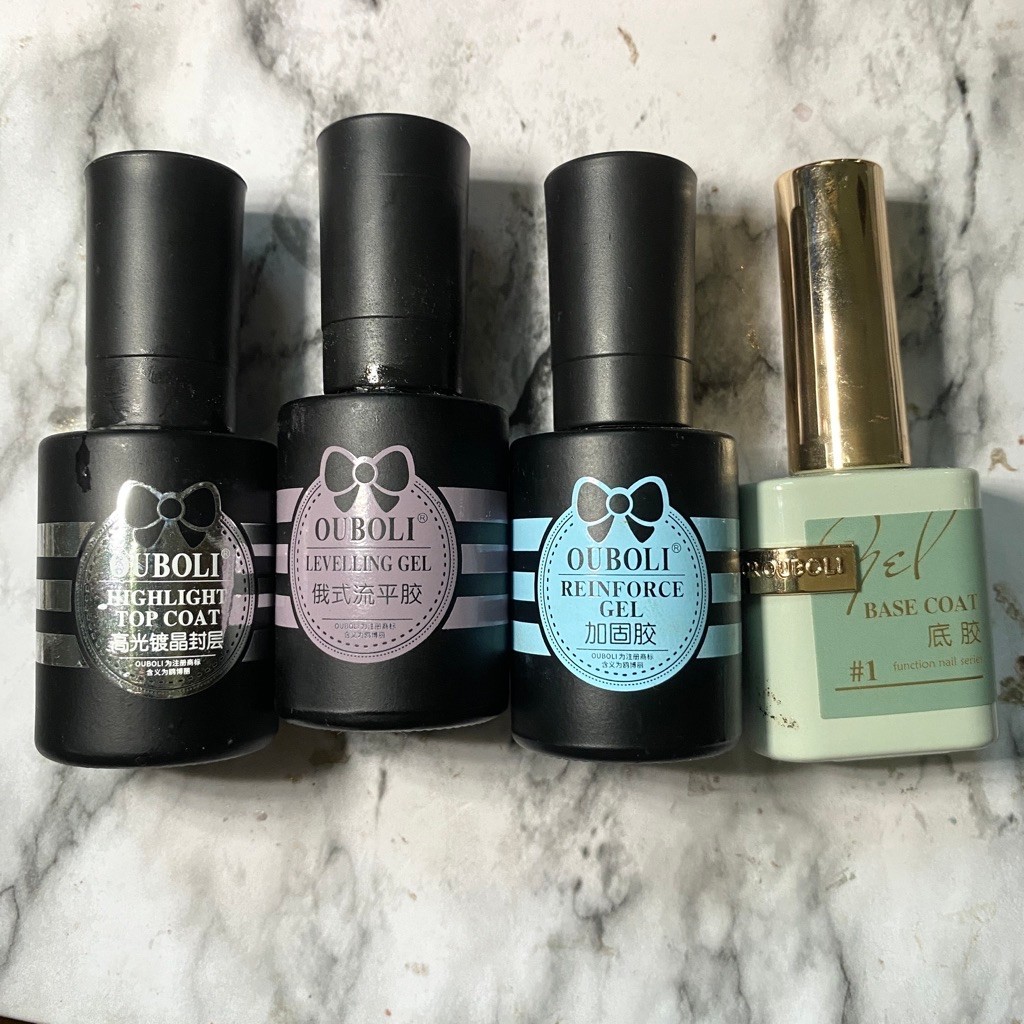 PRELOVED-Set Gel Kuku OUBOLI Base Coat Highlight Top Coat Levelling Gel Reinforce Gel