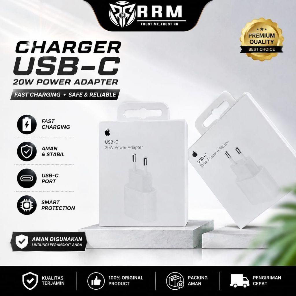 GARANSI 1 TAHUN || Original 100% || iPhone || Apple || 20 Watt Real Capacity 100% || Adaptor iphone 